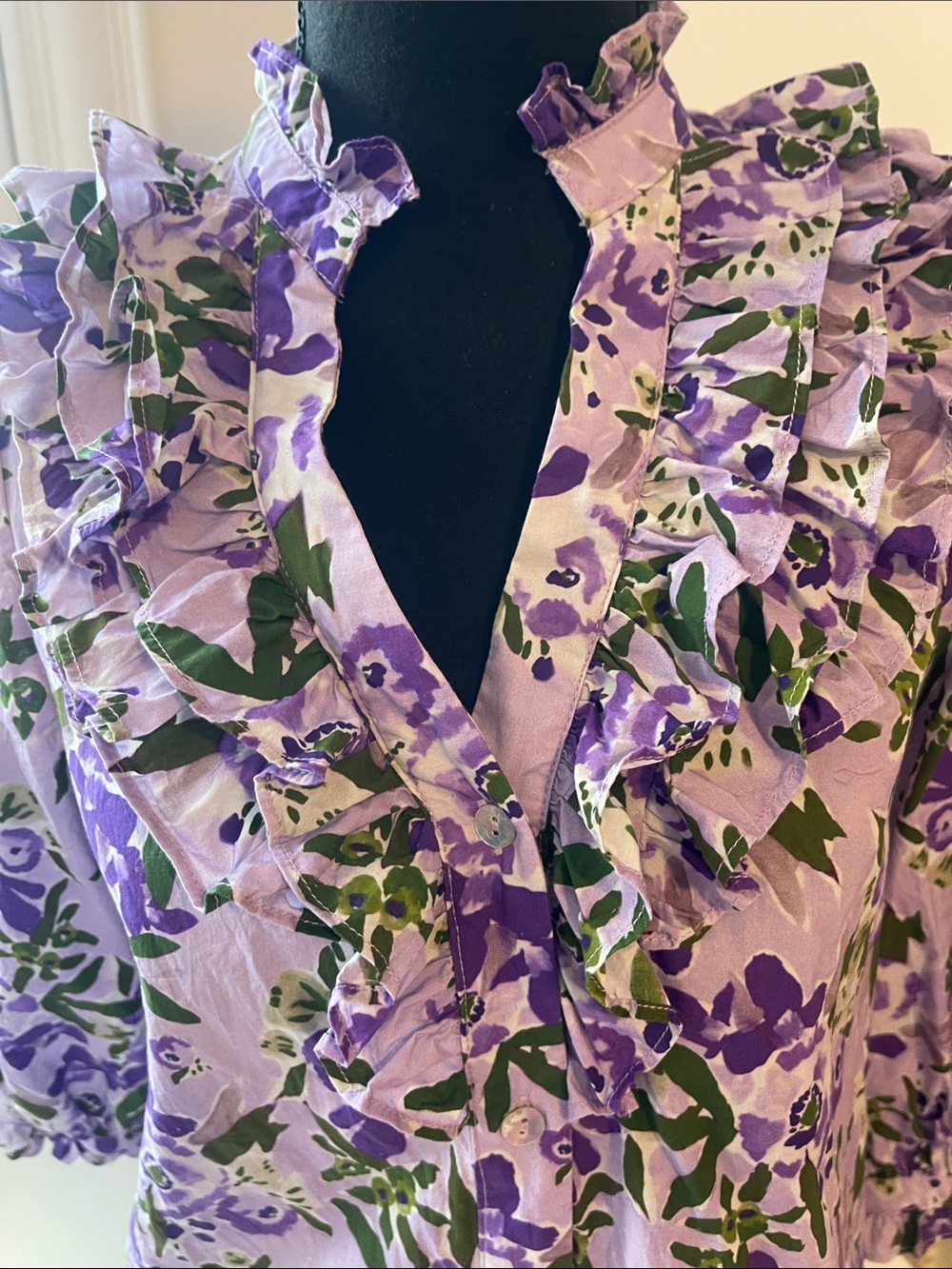 Avara  Ruffle Button-Front Top in Lavender - Picture 2 of 6